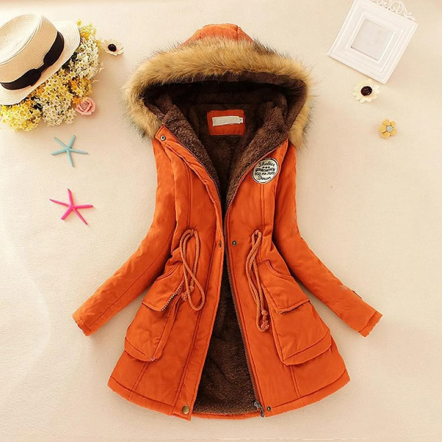 Top Winter Coat Ladies Warm Sweater Down Jacket Hooded Outwear Casual Coats Mid-Length Lamb Wool Cotton Overwear