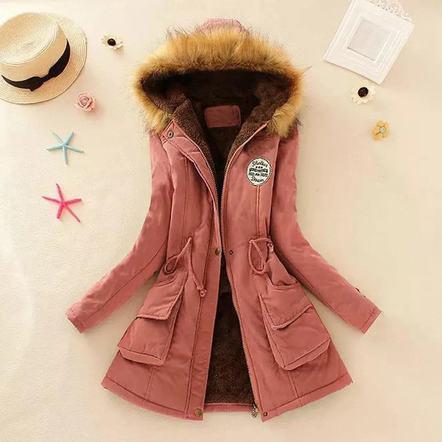 Top Winter Coat Ladies Warm Sweater Down Jacket Hooded Outwear Casual Coats Mid-Length Lamb Wool Cotton Overwear