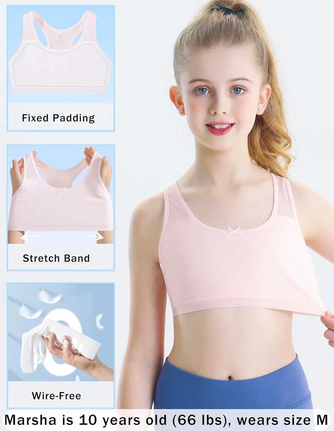 Training Bras for Girls 8-10 Seamless First Girls Bras 10-12 Years Old Racerback Sports Bras Ultra Breathable Comfort