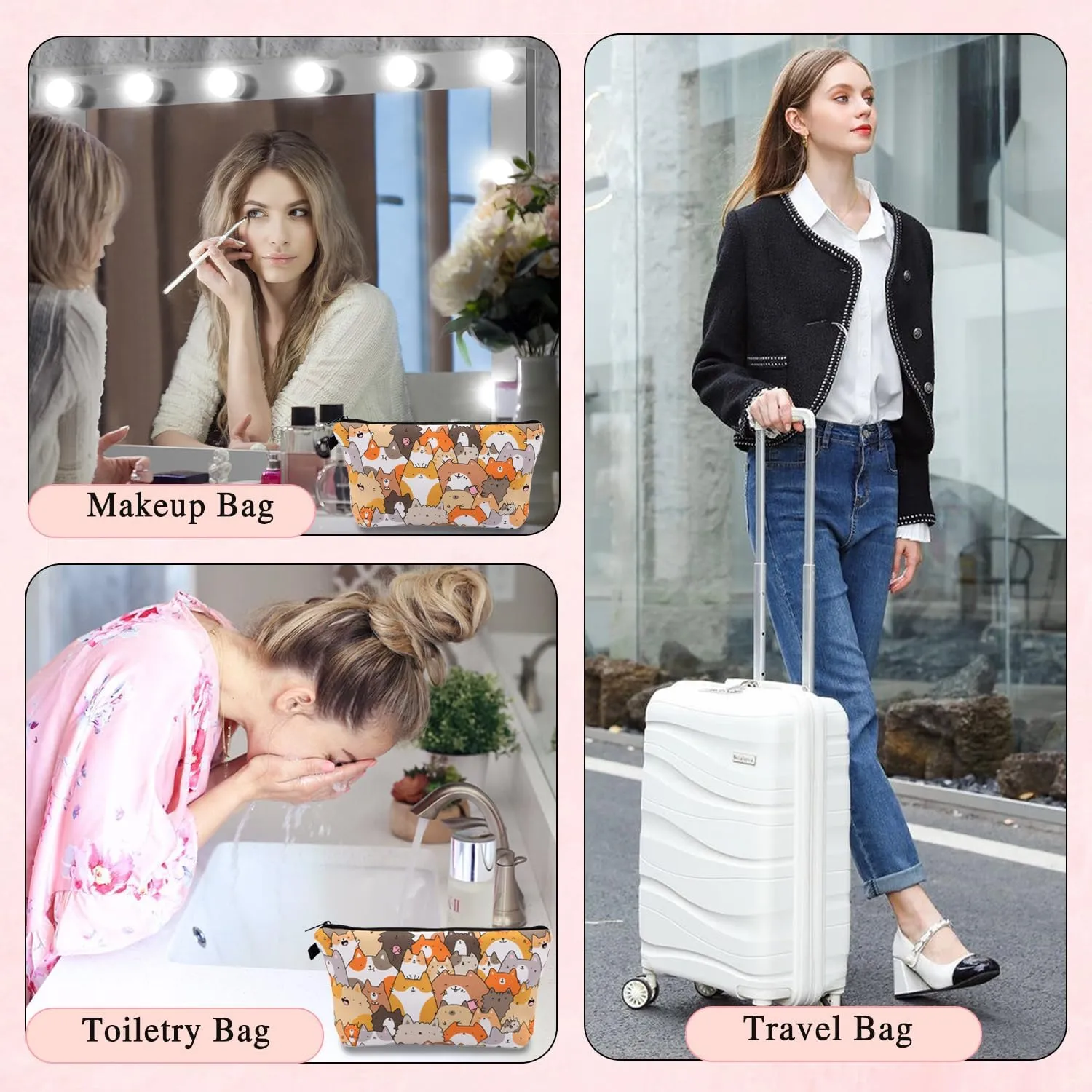 Travel Makeup Bag, Portable Cosmetic Bag, Makeup Organizer, Make Up Bag Travel Toiletry Bag Cosmetic Bags Organizer, Gifts for Women friends Teacher Mom Birthday Gifts (NR9724)