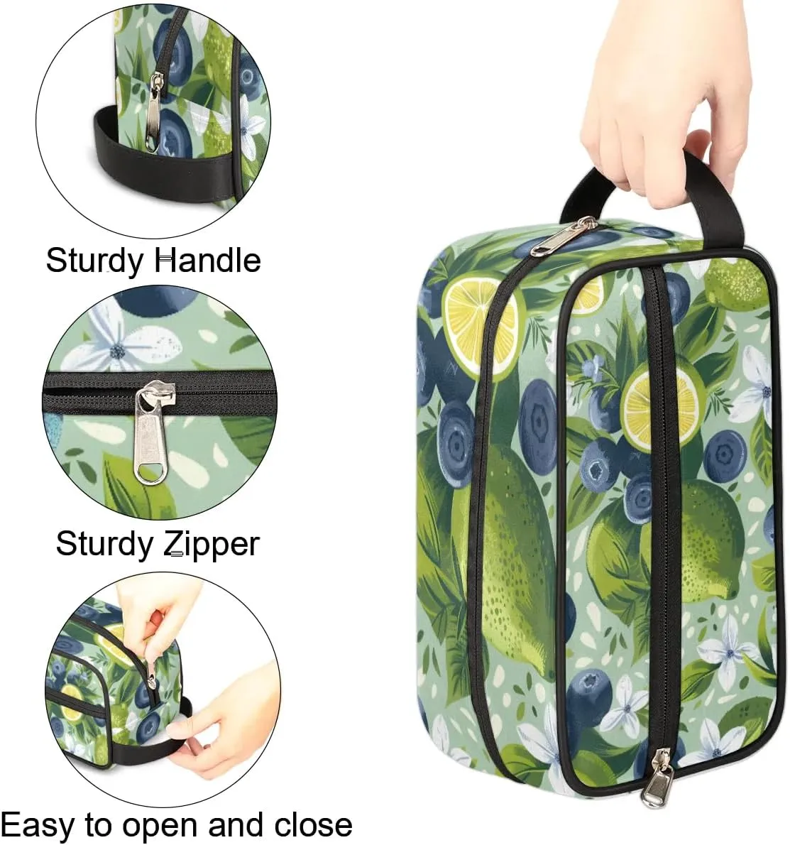 Travel Toiletry Bag for Women Men Blueberry Lemon Hanging Cosmetic Bag Waterproof Makeup Bag for Shaving Makeup Toothbrush & Travel Essentials