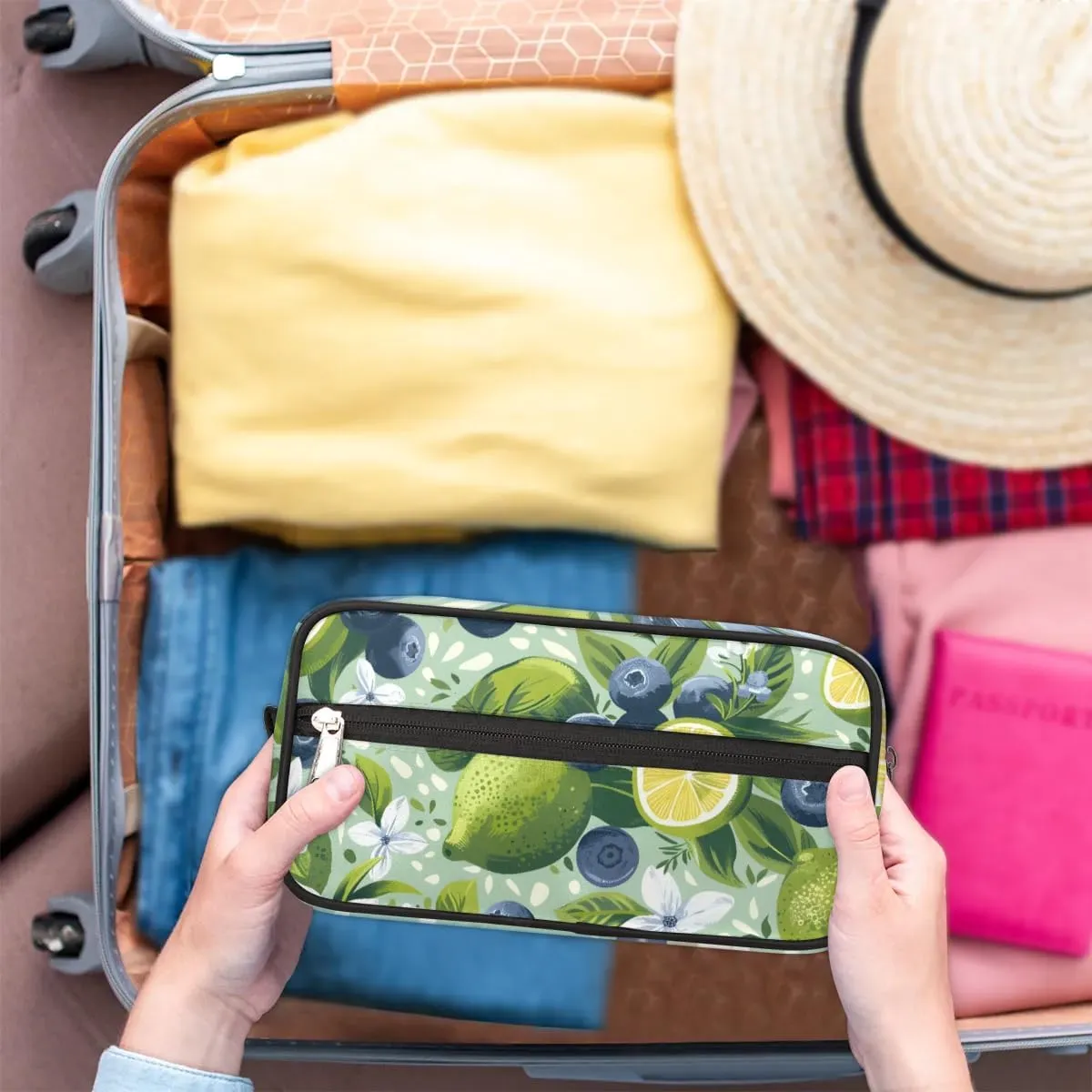 Travel Toiletry Bag for Women Men Blueberry Lemon Hanging Cosmetic Bag Waterproof Makeup Bag for Shaving Makeup Toothbrush & Travel Essentials