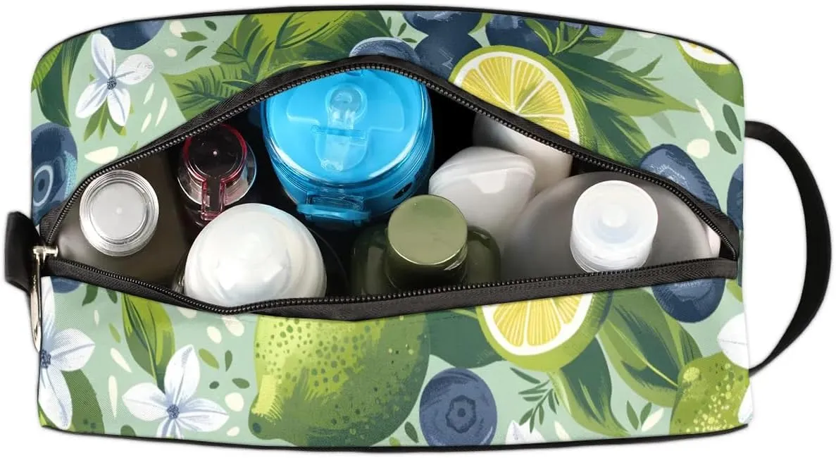 Travel Toiletry Bag for Women Men Blueberry Lemon Hanging Cosmetic Bag Waterproof Makeup Bag for Shaving Makeup Toothbrush & Travel Essentials
