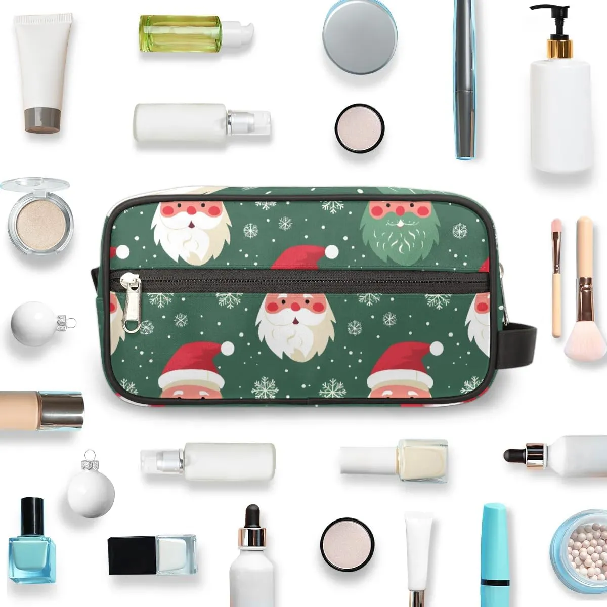 Travel Toiletry Bag for Women Men Christmas Santa Snowflakes Hanging Cosmetic Bag Waterproof Makeup Bag for Shaving Makeup Toothbrush & Travel Essentials