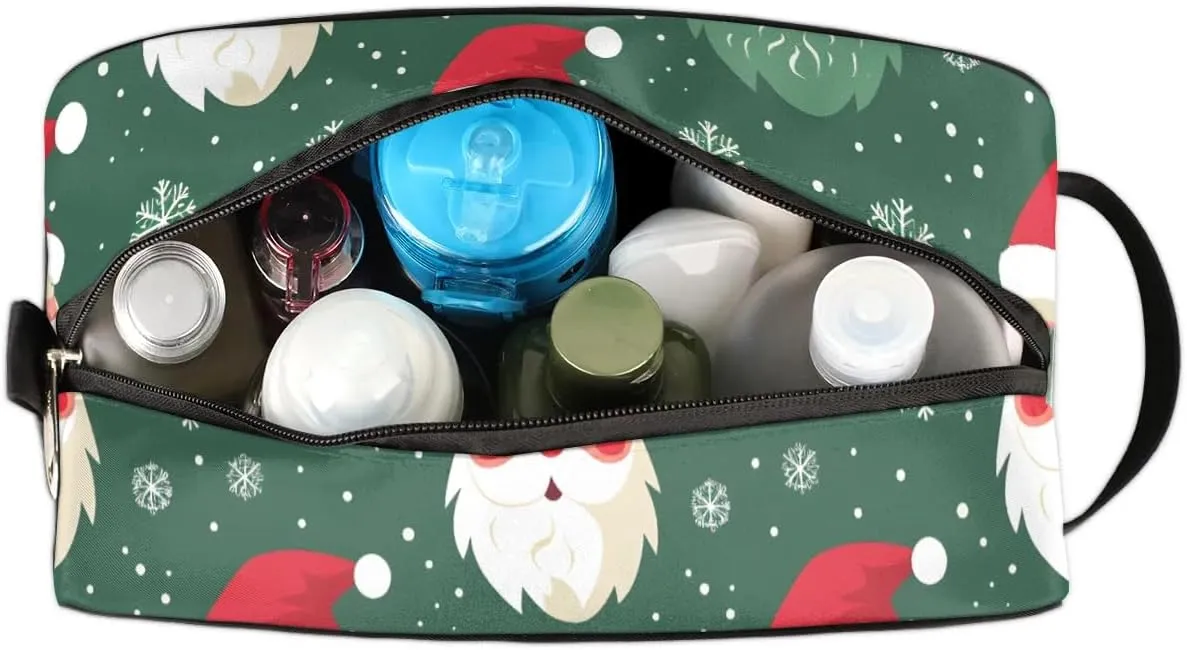 Travel Toiletry Bag for Women Men Christmas Santa Snowflakes Hanging Cosmetic Bag Waterproof Makeup Bag for Shaving Makeup Toothbrush & Travel Essentials