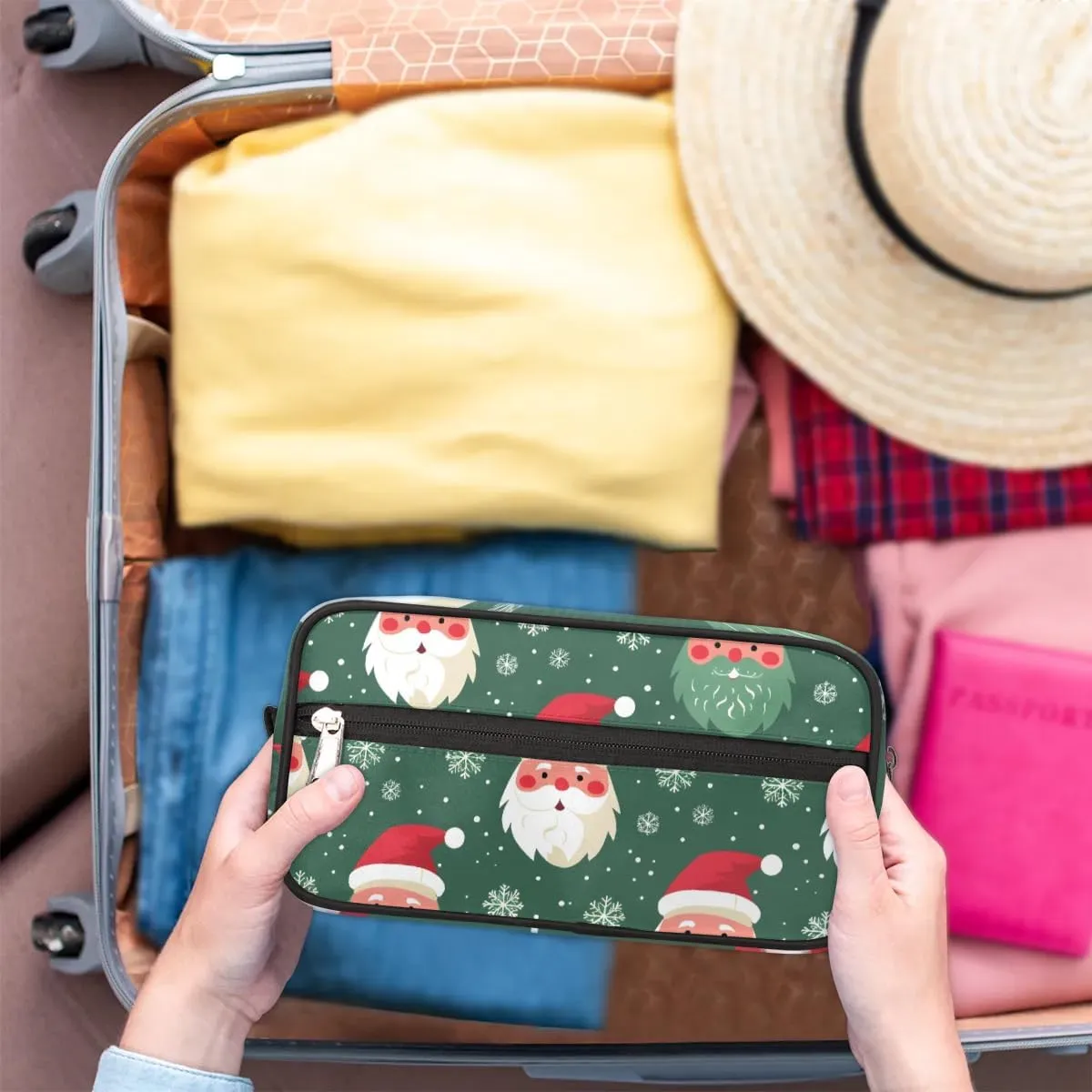 Travel Toiletry Bag for Women Men Christmas Santa Snowflakes Hanging Cosmetic Bag Waterproof Makeup Bag for Shaving Makeup Toothbrush & Travel Essentials