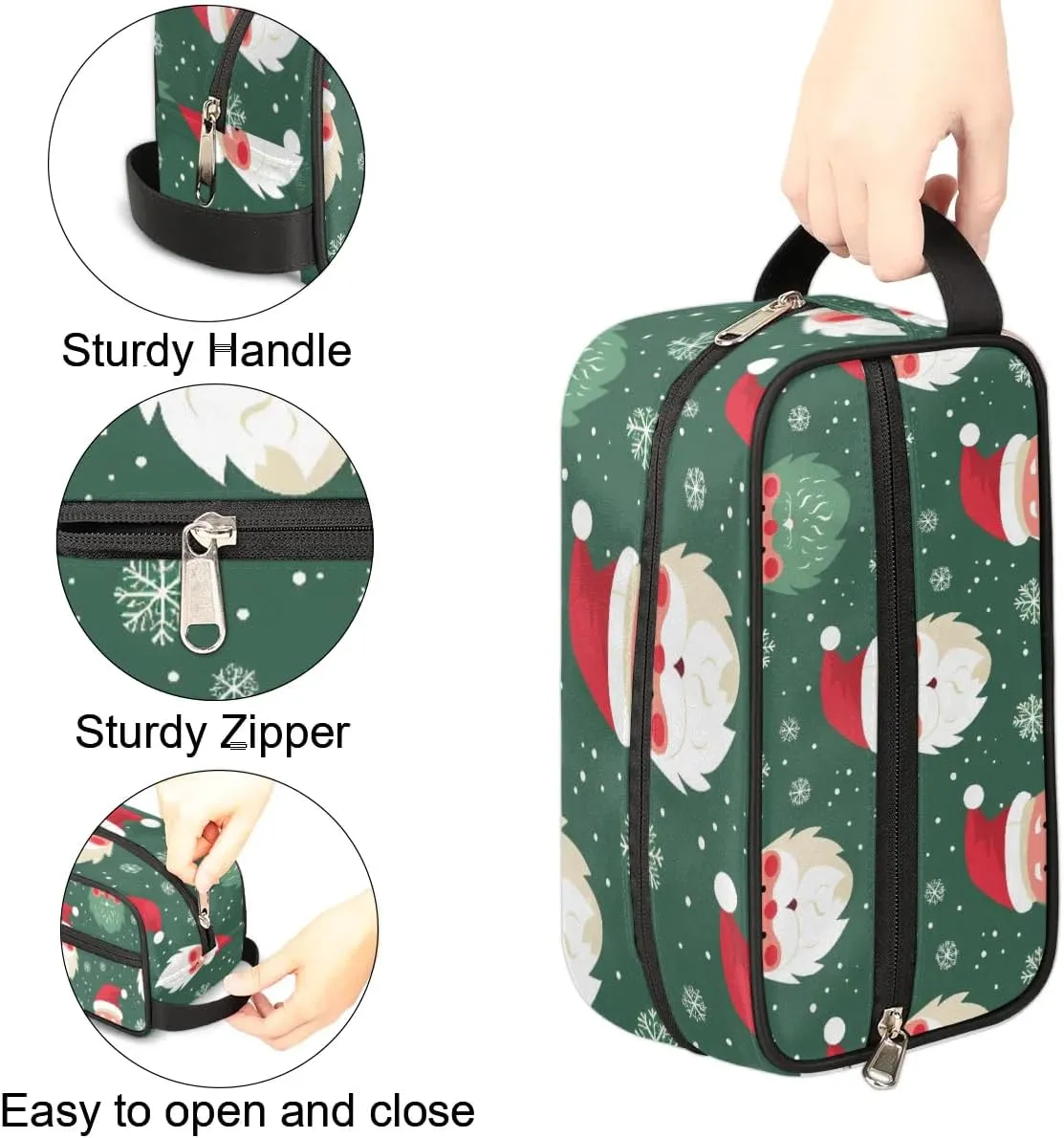 Travel Toiletry Bag for Women Men Christmas Santa Snowflakes Hanging Cosmetic Bag Waterproof Makeup Bag for Shaving Makeup Toothbrush & Travel Essentials