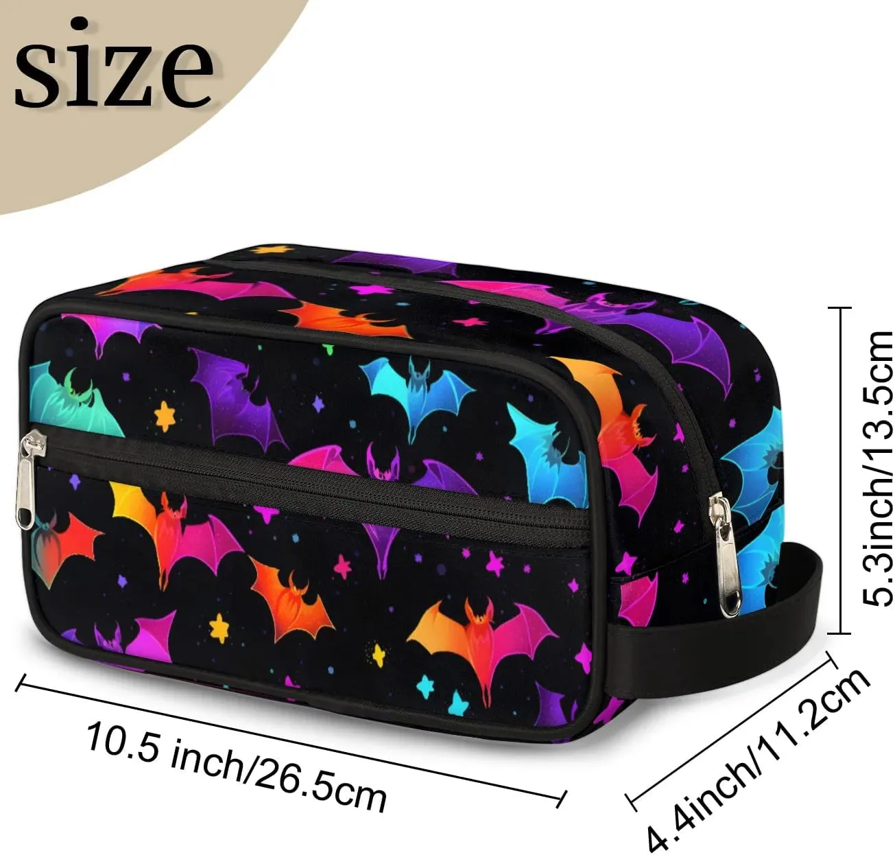 Travel Toiletry Bag for Women Men Colorful Bats Halloween Hanging Cosmetic Bag Waterproof Makeup Bag for Shaving Makeup Toothbrush & Travel Essentials