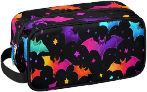 Travel Toiletry Bag for Women Men Colorful Bats Halloween Hanging Cosmetic Bag Waterproof Makeup Bag for Shaving Makeup Toothbrush & Travel Essentials