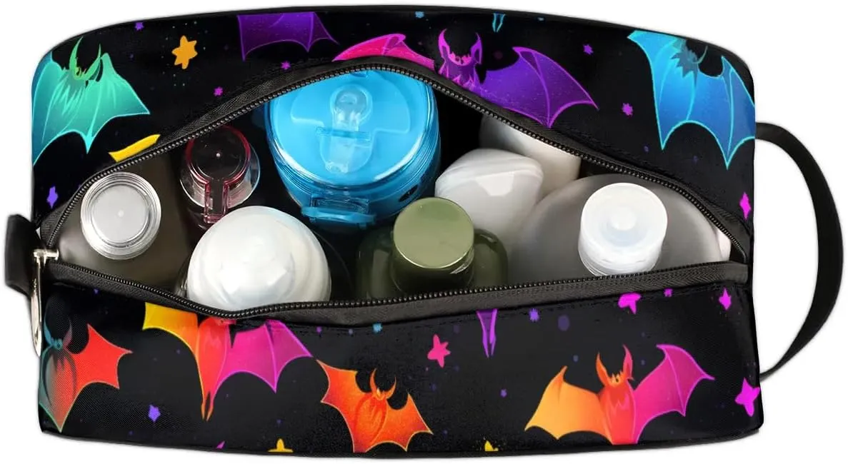 Travel Toiletry Bag for Women Men Colorful Bats Halloween Hanging Cosmetic Bag Waterproof Makeup Bag for Shaving Makeup Toothbrush & Travel Essentials