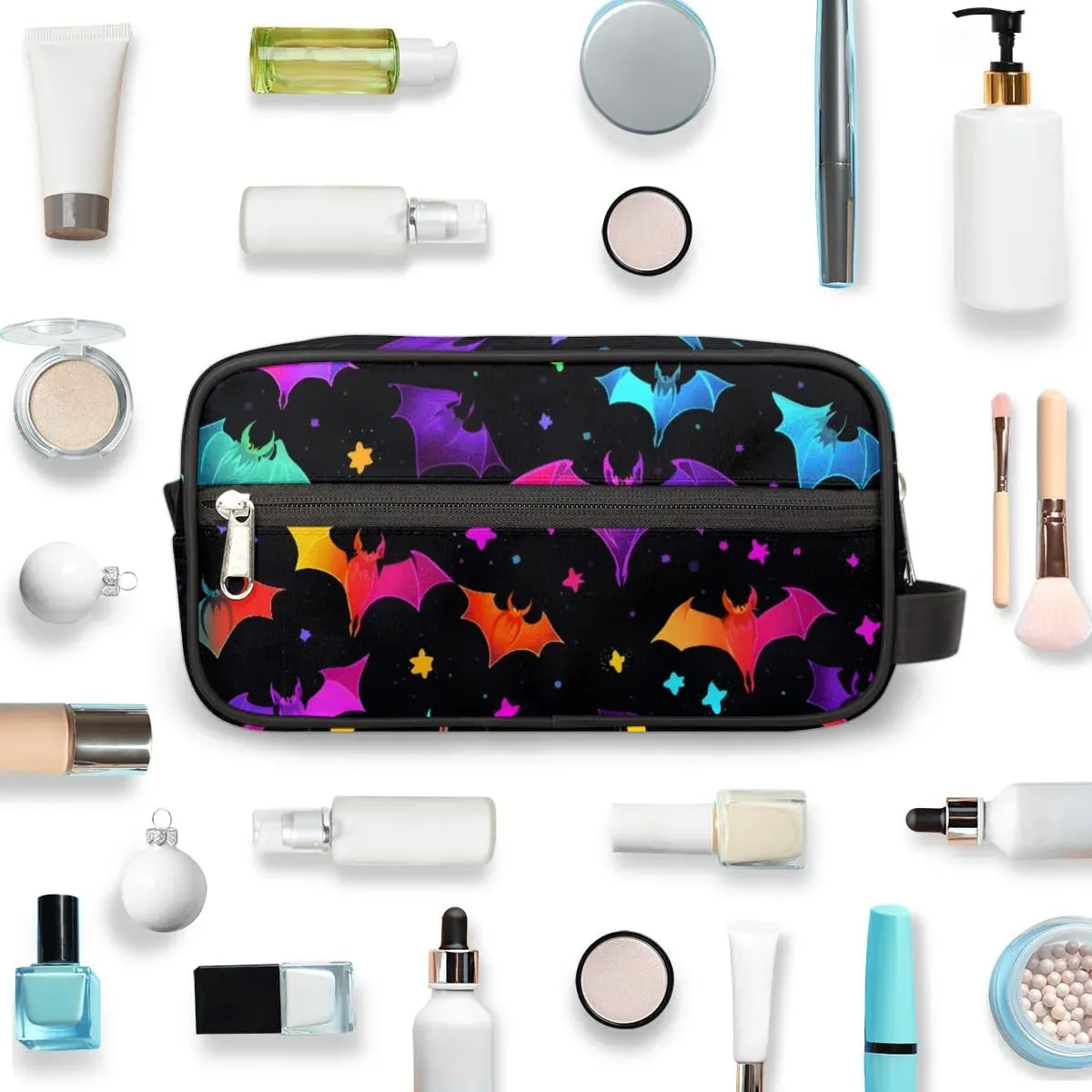 Travel Toiletry Bag for Women Men Colorful Bats Halloween Hanging Cosmetic Bag Waterproof Makeup Bag for Shaving Makeup Toothbrush & Travel Essentials