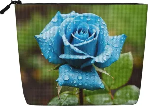 Turquoise Rose Print Cosmetic Bags for Women Large Capacity Purse Travel Toiletry Zipper Storage Pouch