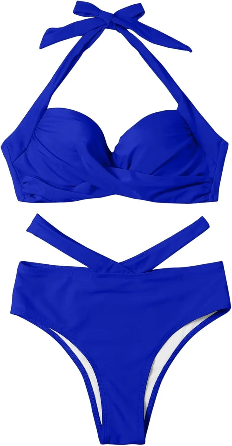 UOQAPRE Women Swimsuit with Cover Up Sporlike Two Piece Wrap Sarong Monokini Bikini Swimsuits Tummy Control Tankini Set