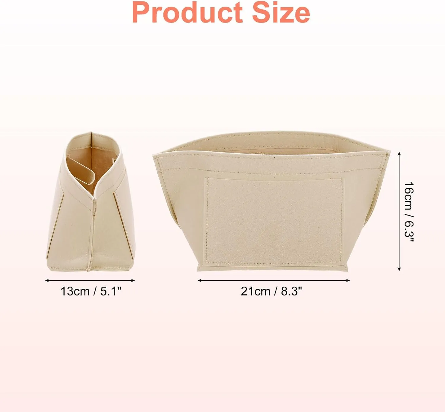 uxcell Purse Organizer Insert, Portable Felt Organizer Bags with Metal Zipper Multiple Compartments Purse Liner for Domed Satchel, Tote Bag, Handbag Shaper (8.3" x 5.1" x 6.3", Beige)