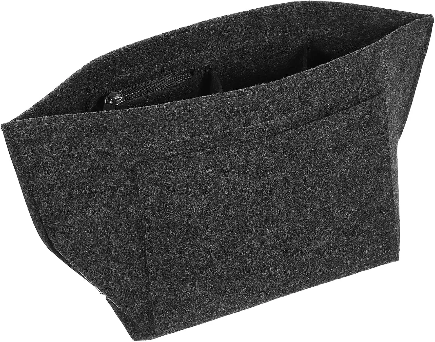 uxcell Purse Organizer Insert, Portable Felt Organizer Bags with Metal Zipper Multiple Compartments Purse Liner for Domed Satchel, Tote Bag, Handbag Shaper (8.3" x 5.1" x 6.3", Dark Grey)