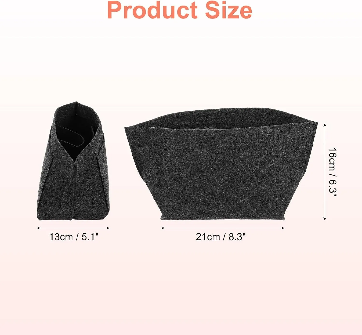 uxcell Purse Organizer Insert, Portable Felt Organizer Bags with Metal Zipper Multiple Compartments Purse Liner for Domed Satchel, Tote Bag, Handbag Shaper (8.3" x 5.1" x 6.3", Dark Grey)