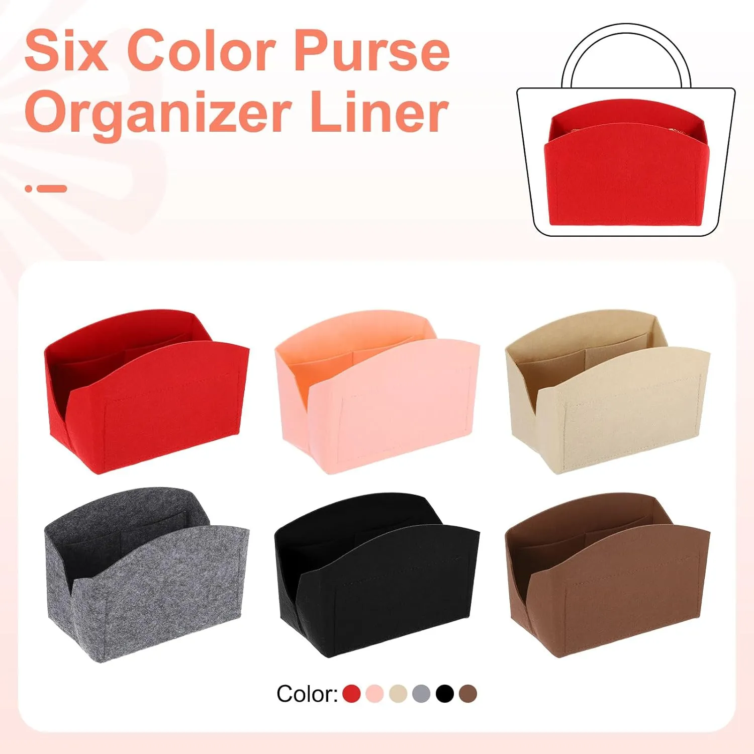 uxcell Purse Organizer Insert, Portable Felt Organizer Bags with Metal Zipper Multiple Compartments Purse Liner for Domed Satchel, Tote Bag, Handbag Shaper (8" x 4" x 5.5", Black)
