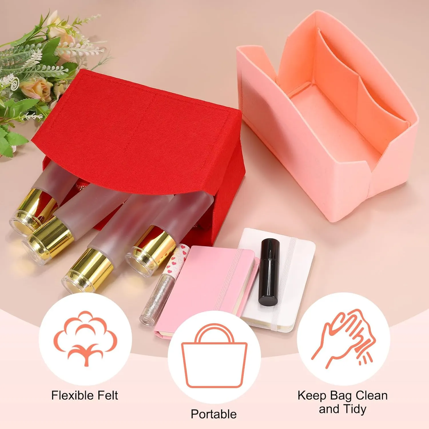 uxcell Purse Organizer Insert, Portable Felt Organizer Bags with Metal Zipper Multiple Compartments Purse Liner for Domed Satchel, Tote Bag, Handbag Shaper (8" x 4" x 5.5", Black)