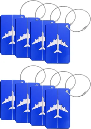 uxcell Travel Luggage Tags for Suitcases, 8Pcs Aluminum Metal Luggage Tags with Strap, Privacy Protection Bag Tags for Travel Luggage Baggage Identifier (Blue)