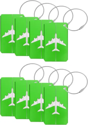 uxcell Travel Luggage Tags for Suitcases, 8Pcs Aluminum Metal Luggage Tags with Strap, Privacy Protection Bag Tags for Travel Luggage Baggage Identifier (Green)