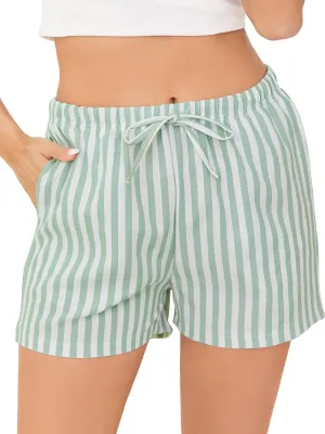 Vlazom Sleep Shorts for Women Pajamas Shorts Cute Stripe Shorts Sleep Boxer Shorts with Pocket S-XXL