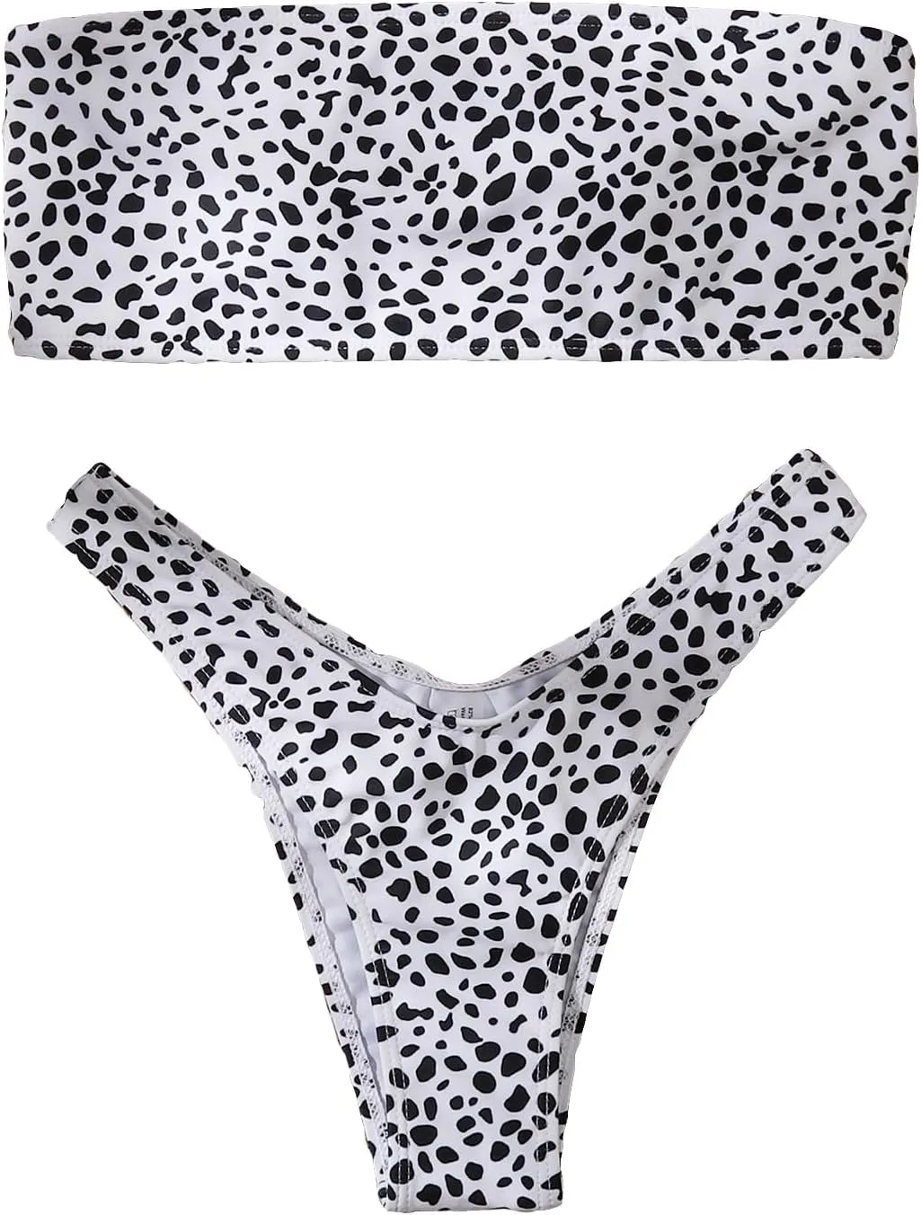 WDIRARA Women's 2 Piece Swimsuit Dalmatian Print Lace Up Bandeau Bikini Set Summer Bathing Suits