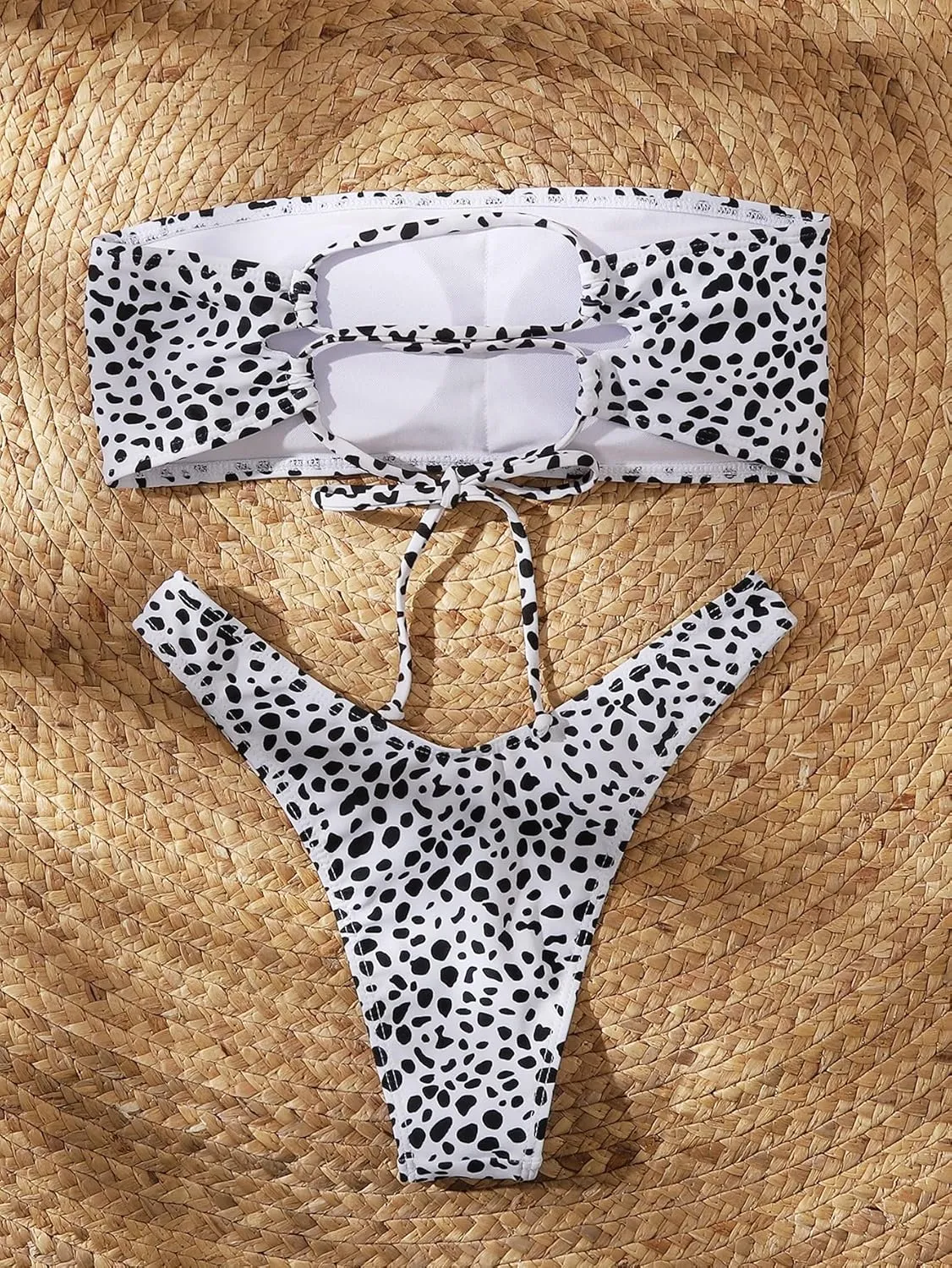 WDIRARA Women's 2 Piece Swimsuit Dalmatian Print Lace Up Bandeau Bikini Set Summer Bathing Suits