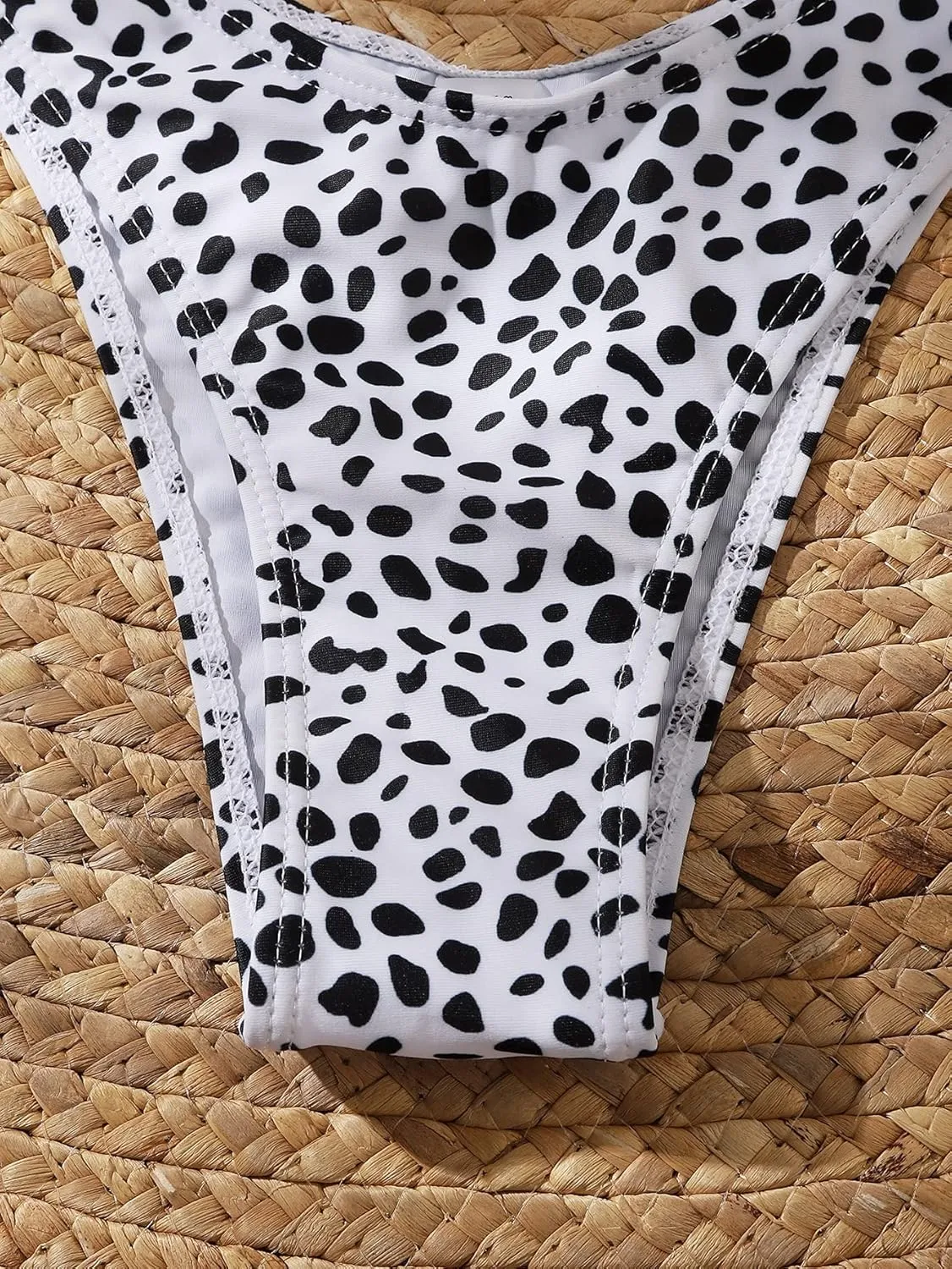 WDIRARA Women's 2 Piece Swimsuit Dalmatian Print Lace Up Bandeau Bikini Set Summer Bathing Suits