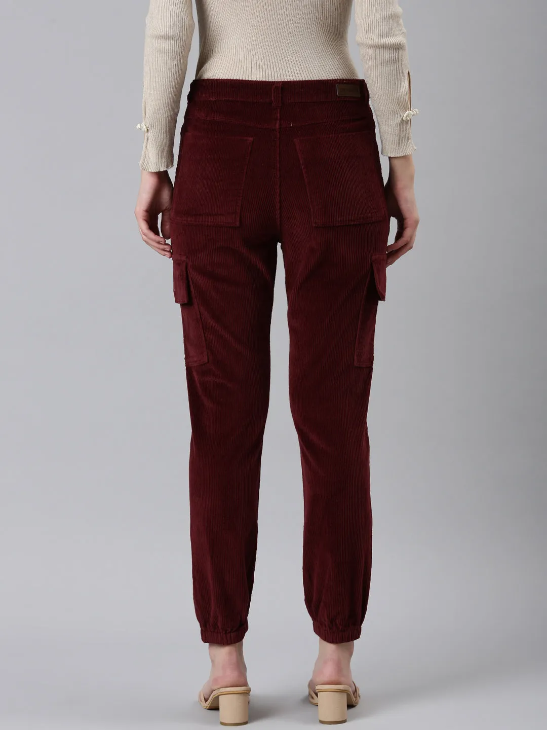 Women Burgandy Slim Fit High-Rise Joggers