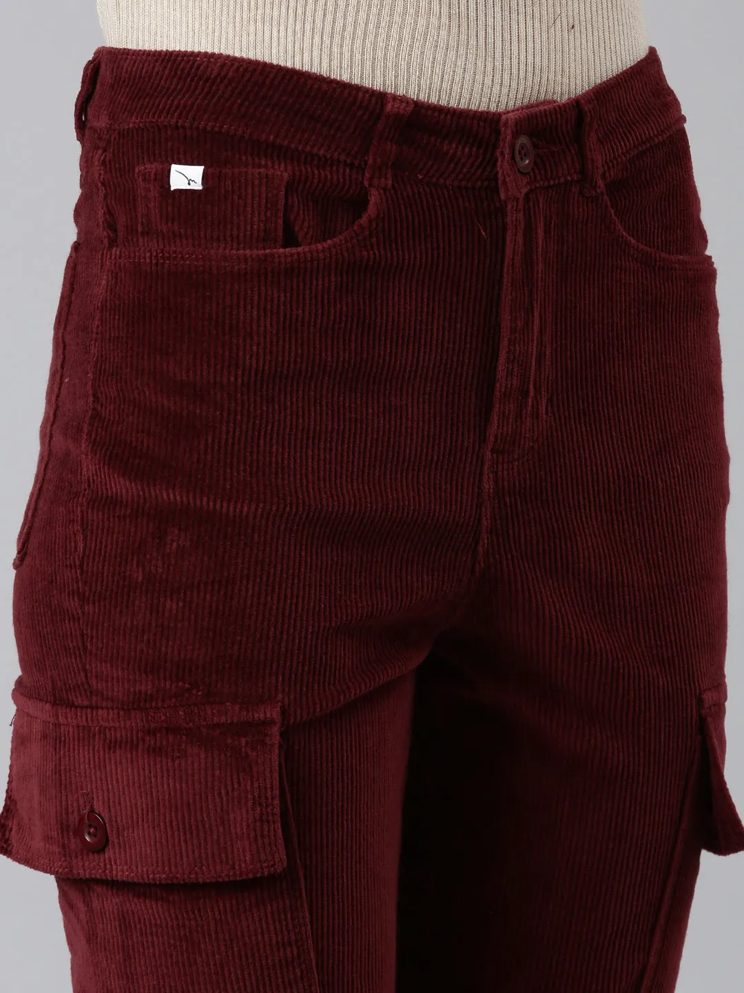 Women Burgandy Slim Fit High-Rise Joggers