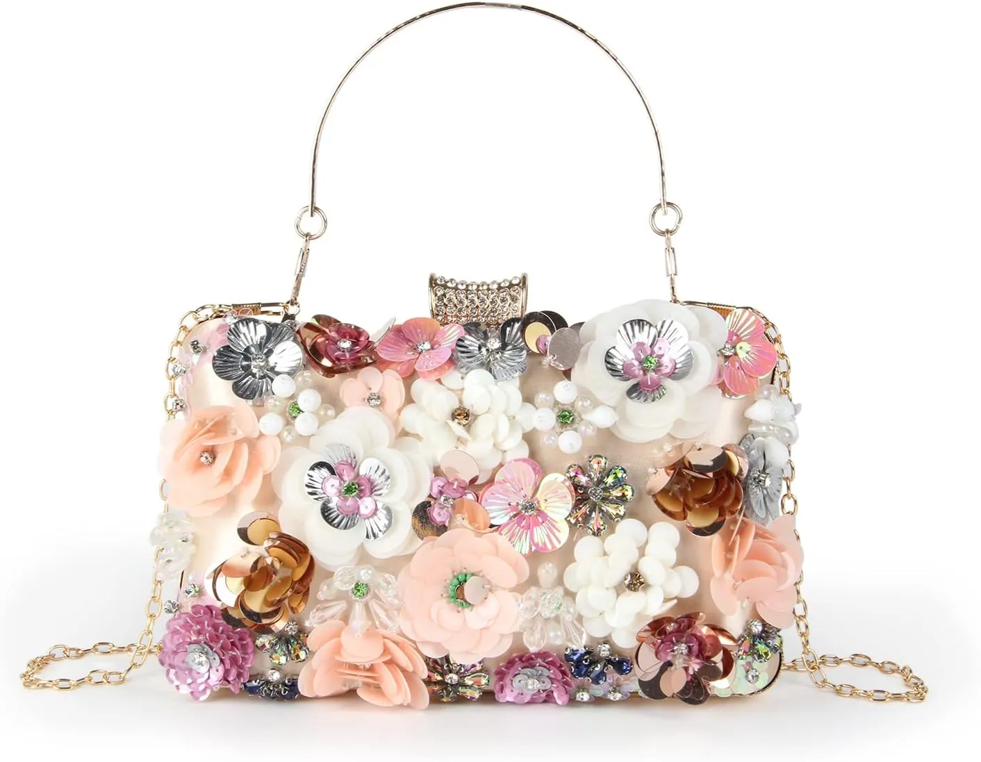 Women Elegance Floral Evening Clutch Purse Bags Flowers Beads Wedding Tote Bags Bride Shoulder Handbags