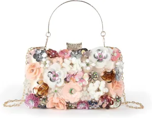 Women Elegance Floral Evening Clutch Purse Bags Flowers Beads Wedding Tote Bags Bride Shoulder Handbags
