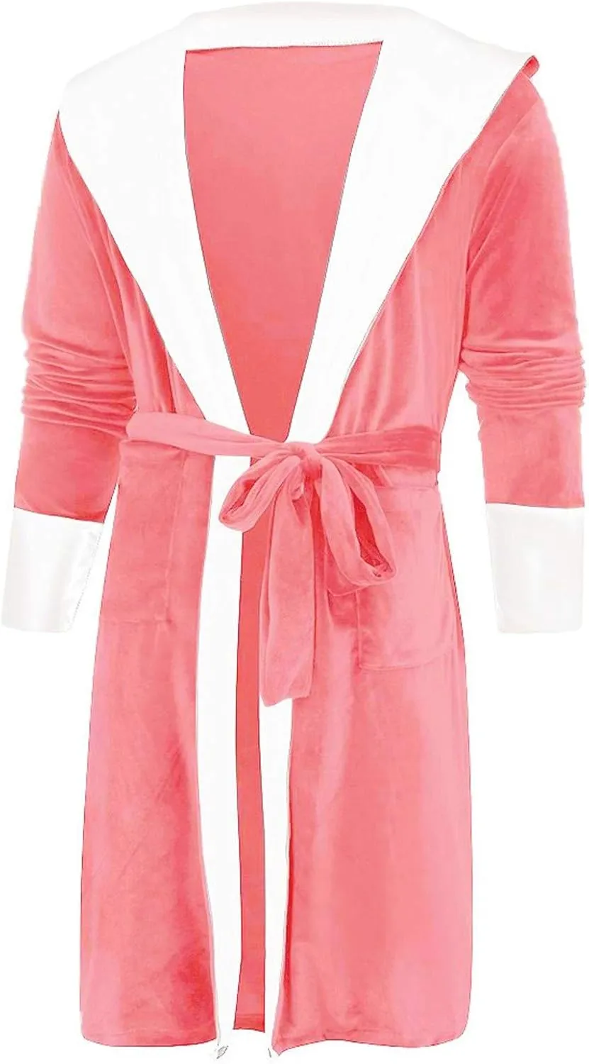 Women Hooded Bathrobe Fuzzy Fleece Robe erpa-Lined Spa Robe Dressing Gown Housecoat Full Length Robe with Belt