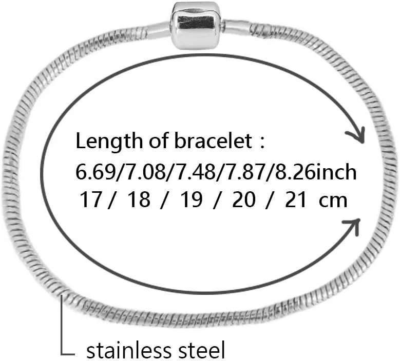 Women Moments Smooth Snake Chain for Charm Bracelet Stainless Steel Silver Gift for Granddaughter Girlfriend Auntie Daughter Mom BFF Birthday Anniversary Christmas