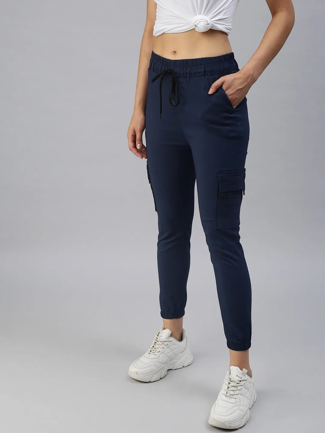 Women Navy Blue High-Rise Joggers