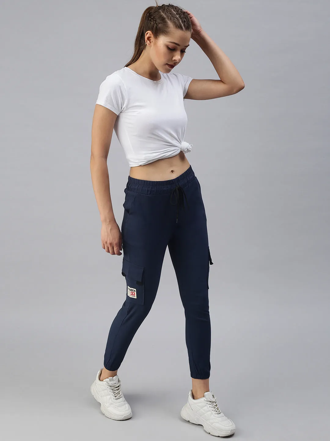 Women Navy Blue High-Rise Joggers