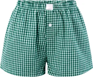 Women Pajamas Shorts Micro Boxer Shorts Y2K Cute Gingham Sleep Lounge Shorts Checkered Plaid Button Pj Mini Shorts