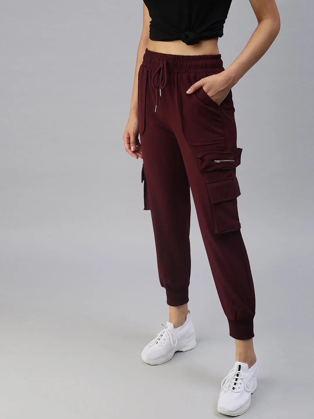 Women Red High-Rise Joggers