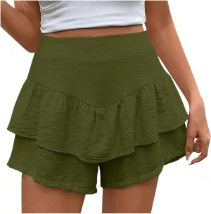 Women Ruffle Shorts Flowy Tiered Shorts Summer Boho Skorts A Line High Waisted Beach Shorts Trendy Vacation Shorts