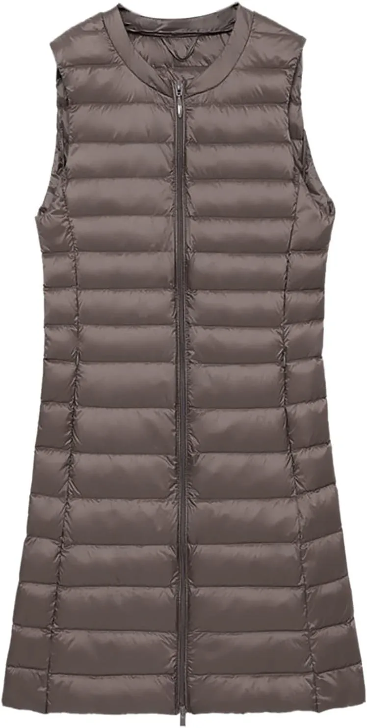 Women Warm Vest Coat Fashion Fall Winter Outerwear Zip Up Puffer Long Jacket Sleeveless Down Parkas Coats