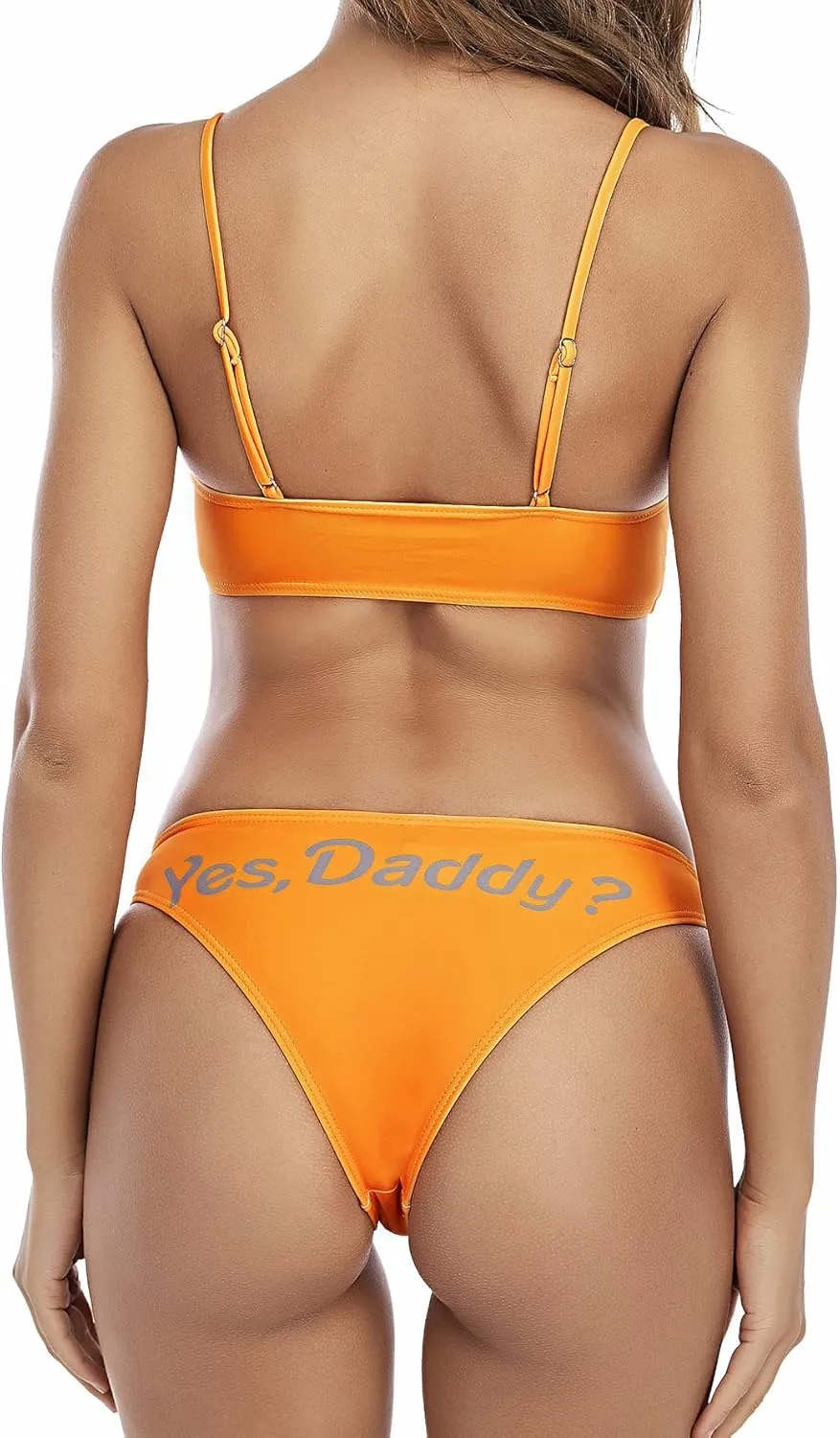 Women's 2Pcs Come Here Yes Daddy Please Printed Bikini Swimsuit Bathing Suit Padded Bra Top Panty Set Swimwear