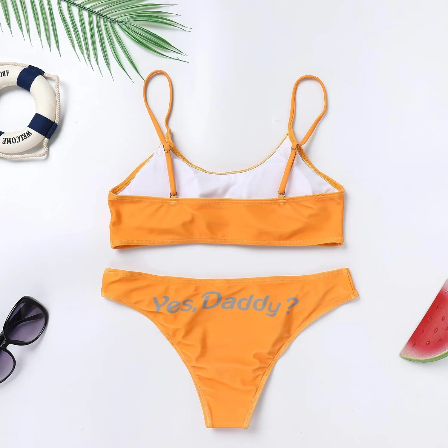 Women's 2Pcs Come Here Yes Daddy Please Printed Bikini Swimsuit Bathing Suit Padded Bra Top Panty Set Swimwear