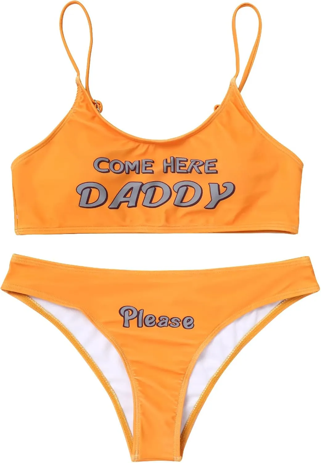 Women's 2Pcs Come Here Yes Daddy Please Printed Bikini Swimsuit Bathing Suit Padded Bra Top Panty Set Swimwear