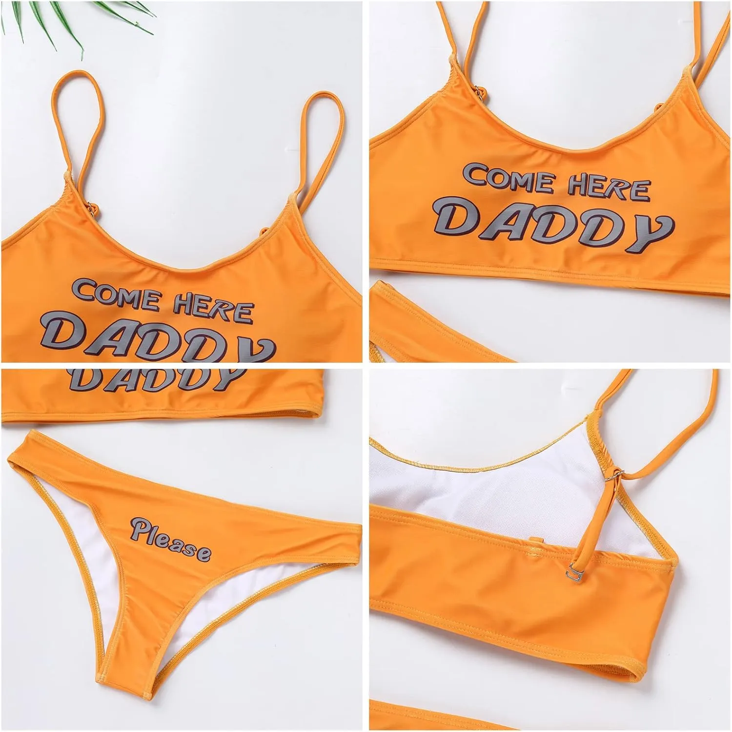 Women's 2Pcs Come Here Yes Daddy Please Printed Bikini Swimsuit Bathing Suit Padded Bra Top Panty Set Swimwear