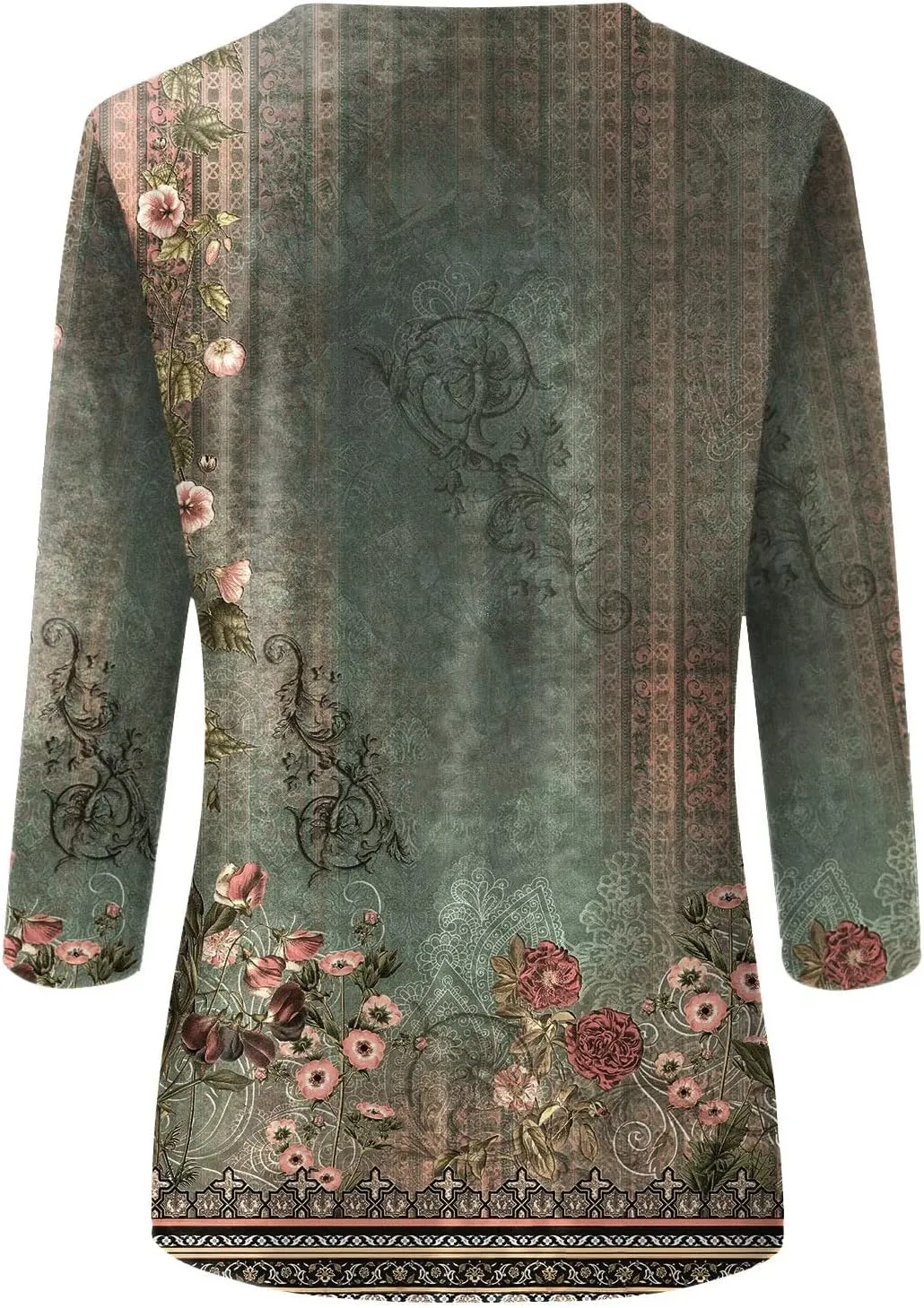 Womens 3/4 Sleeve Tops Womens Blouses Dressy Casual Loose Floral Print Pullover Tops Fall Fashion 2024