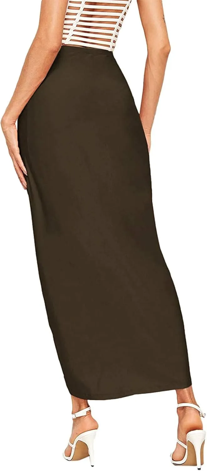Womens A Line Midi Skirt Wrap Women's Draped Skirt High Waist Slit Solid Elastic Asymmetrical Skirts for Women