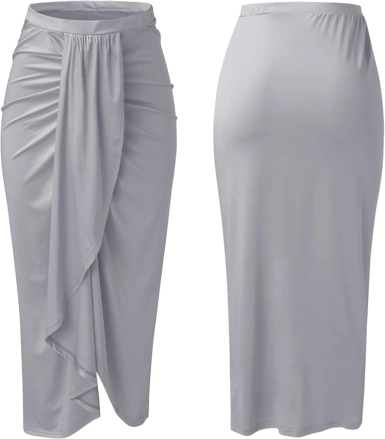 Womens A Line Midi Skirt Wrap Women's Draped Skirt High Waist Slit Solid Elastic Asymmetrical Skirts for Women