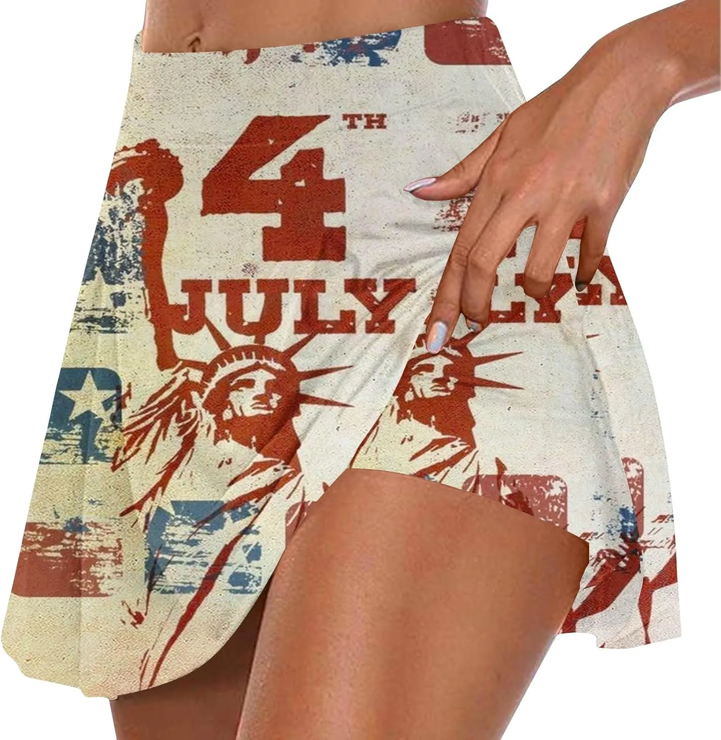Womens American Flag Patriotic Tennis Skorts Athletic Pleated Yoga Built-in Shorts Independence Day Stretchy Skirts