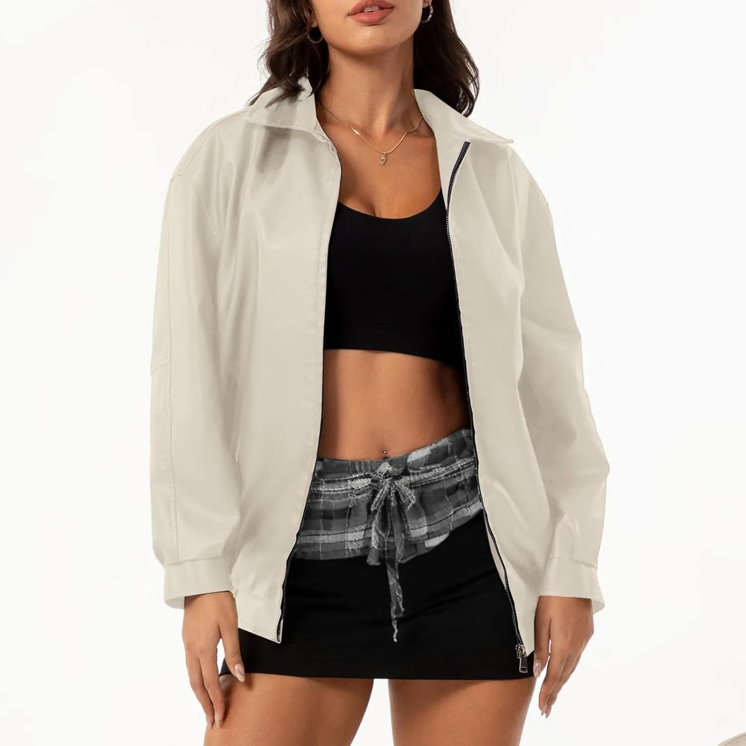 Women's Autumn/Winter Solid Color PU Leather Jacket Coat Womens Casual Jacket