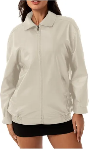 Women's Autumn/Winter Solid Color PU Leather Jacket Coat Womens Casual Jacket